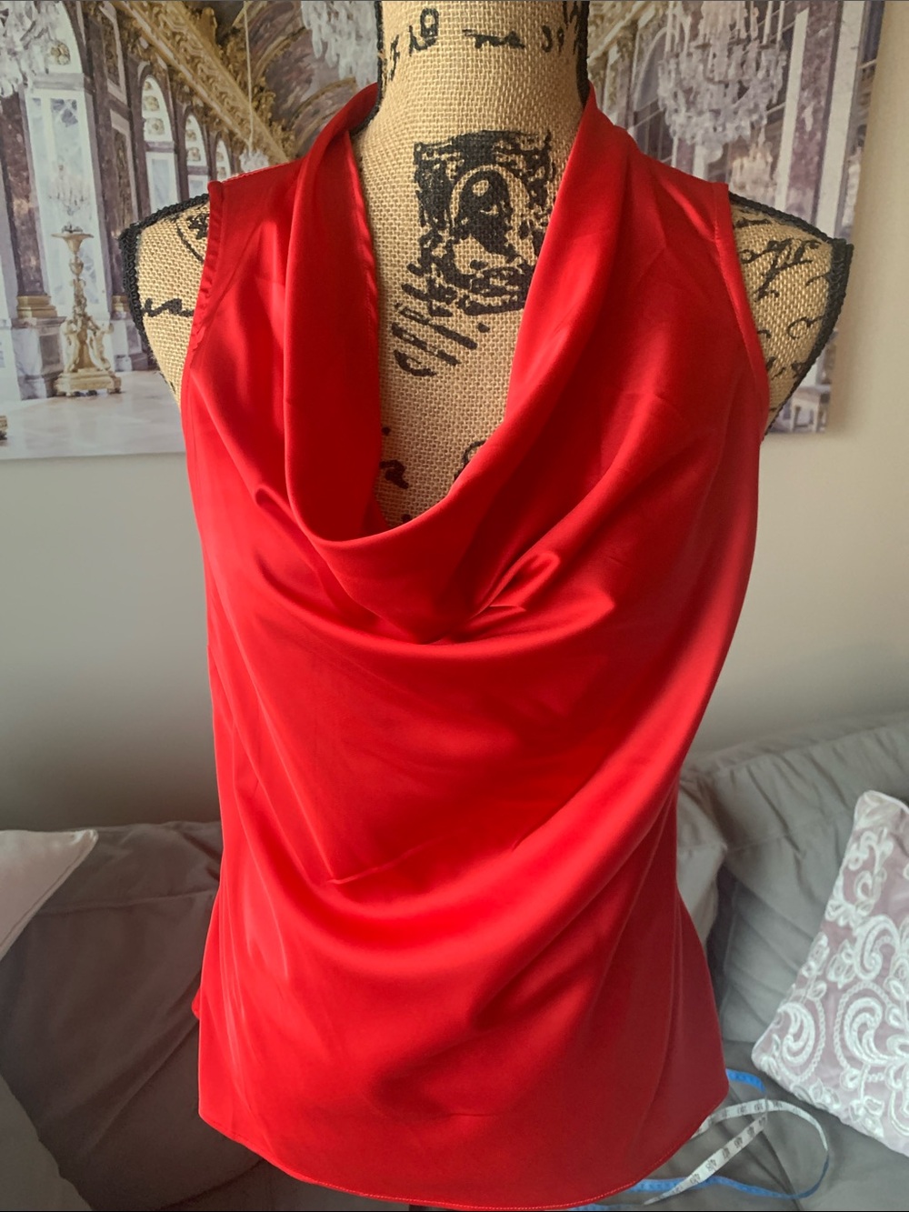 Boston Proper Red Sleeveless Cowl Neck Satin Top